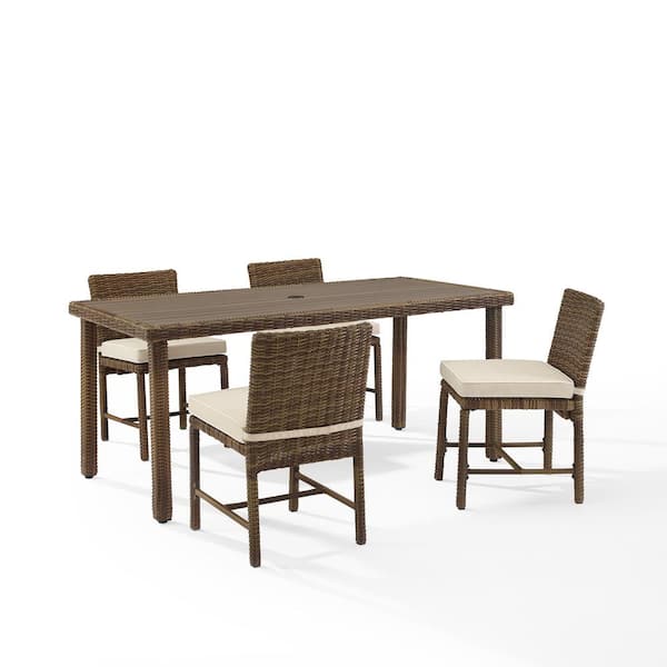 CROSLEY FURNITURE Bradenton Weathered Brown 5-Piece Wicker Rectangular Outdoor Dining Set with Sand Cushions