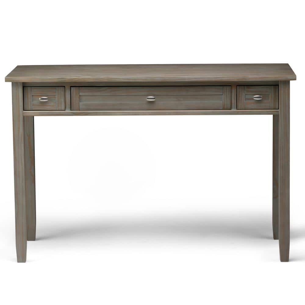 Distressed Grey Solid Wood Desk with Slide-Out Keyboard Tray