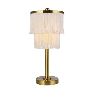 Julian 1- Light Gold Metal Accent Lamp With Cream Fringe Shade