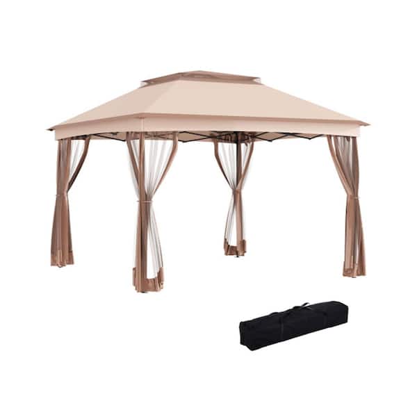 ITOPFOX 11 ft. x 11 ft. Outdoor Steel Event/Party Pop Up Tent Canopy with Removable Zipper Netting in Khaki