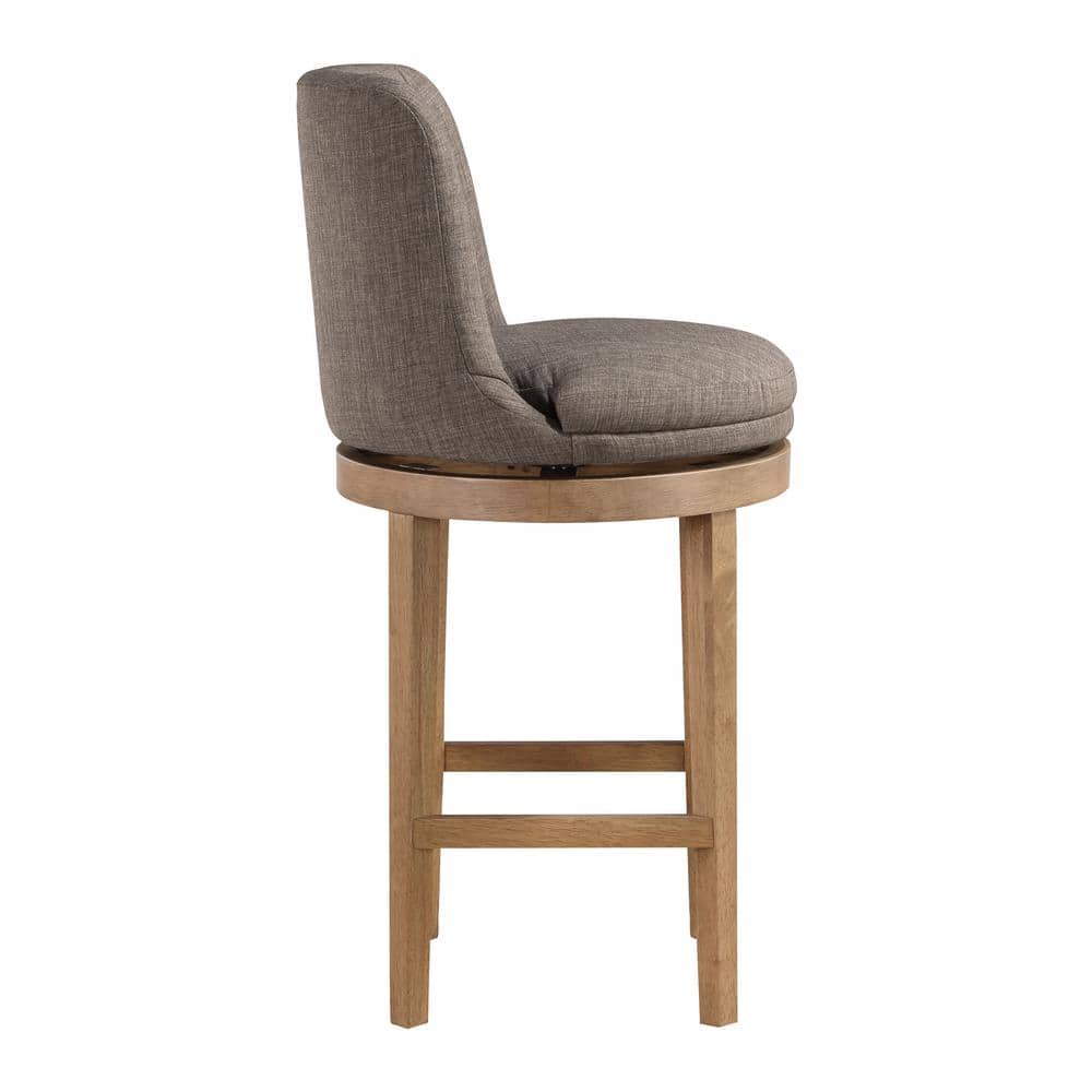 Rowan Cement Gray Upholstered Swivel Barstools with Medium Oak Legs, 2-Pack