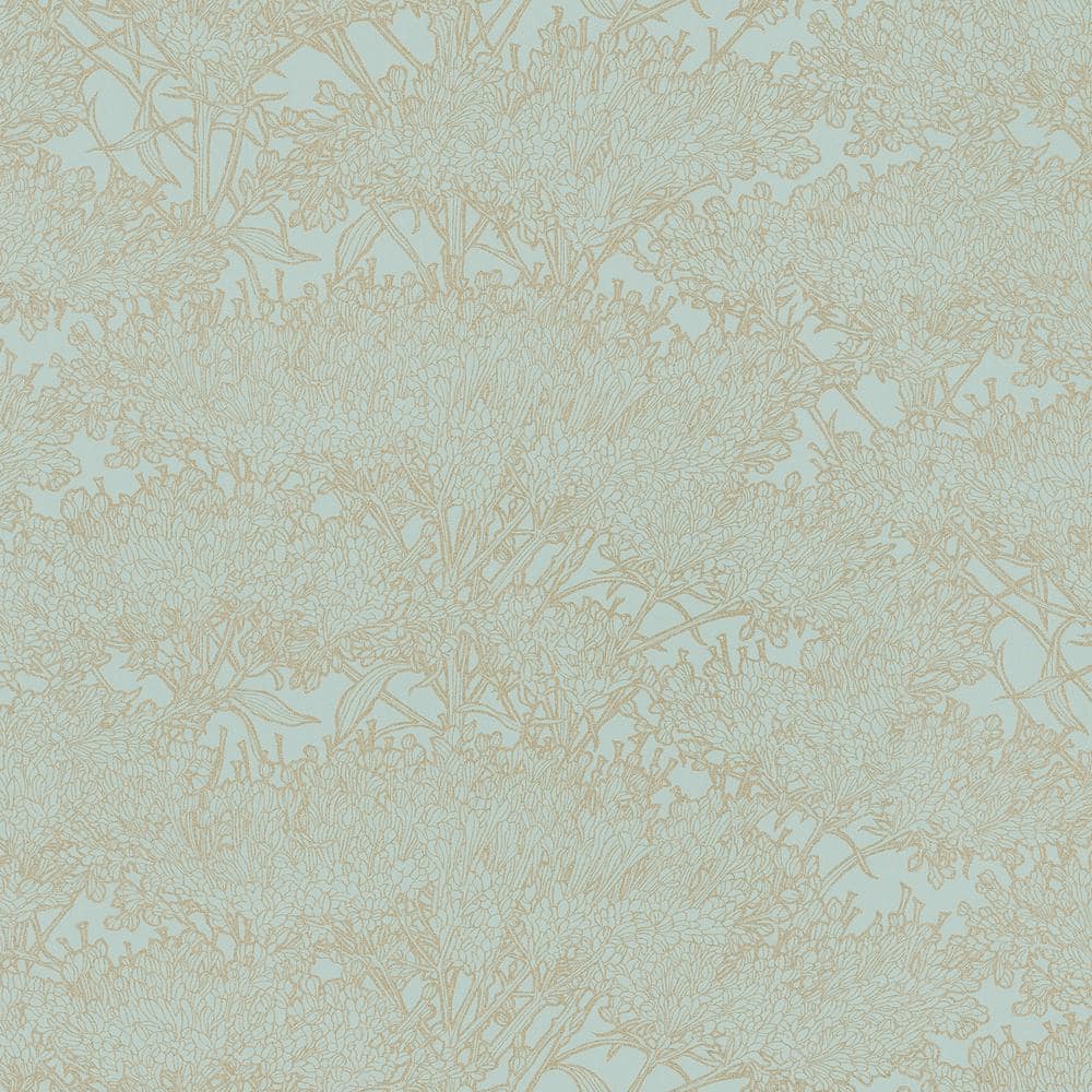 Absolutely Chic Blue/Green Cherry Blossom Motif Vinyl on Non-Woven Non-Past