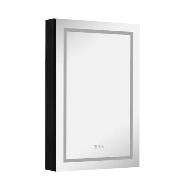 Unbranded 24 in. W x 36 in. H Black Rectangle Aluminum Framed LED Recessed or Surface Mount Medicine Cabinet with Mirror