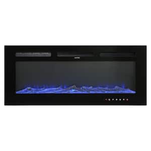 36 in. Fireplace Black Built-in Electric Fireplace Tempered Glass Front Panel Winter Heating
