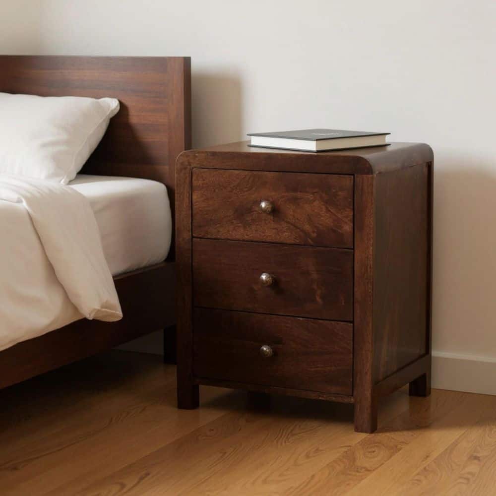 Walnut 3 Drawer 17.70 in. Nightstand