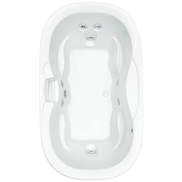 Aquatic Universal 70 in. Oval Drop-In Whirlpool Bathtub with Heater Center Drain Acrylic in White