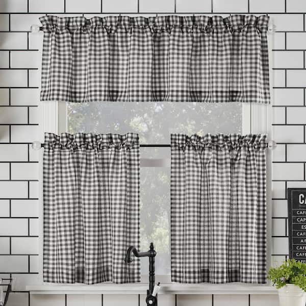 Sun Zero Perry Kitchen Set Black/White Polyester 54 in. W x 24 in. L Rod Pocket Light Filtering Curtain (Set of 3)