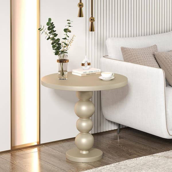 TRIBESIGNS WAY TO ORIGIN Eileen 19.7 in. Glossy Champagne Round Wood End Table with Solid Wood Leg for Living Room, Bedroom