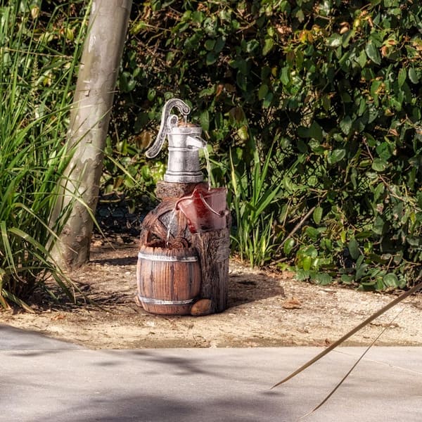 24 in. Tall Outdoor 3-Tier Old-Fashioned Pump Barrel Fountain Yard Art decor