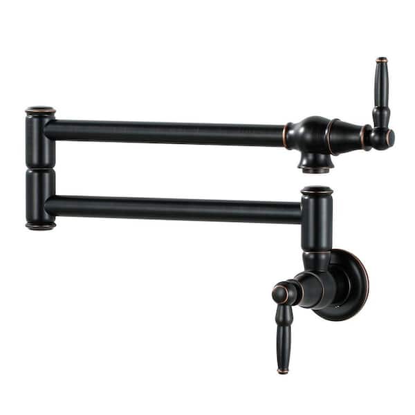 Wall Mounted Double-Handle Kitchen Pot Filler Faucet with Double Joint Swing Arms in Oil Rubbed Bronze