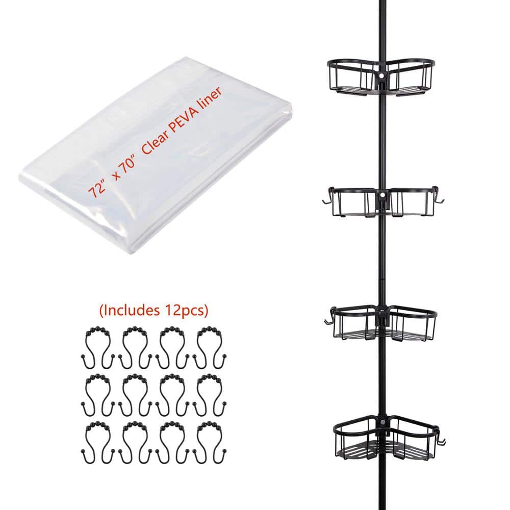 Utopia Alley Flat Shelf Tension Rod Shower Caddy, 4Adjustable Shelves