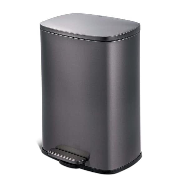 Afoxsos 13.2 Gal. Black Trash Can, Rectangular Step-On Metal Kitchen Trash Can