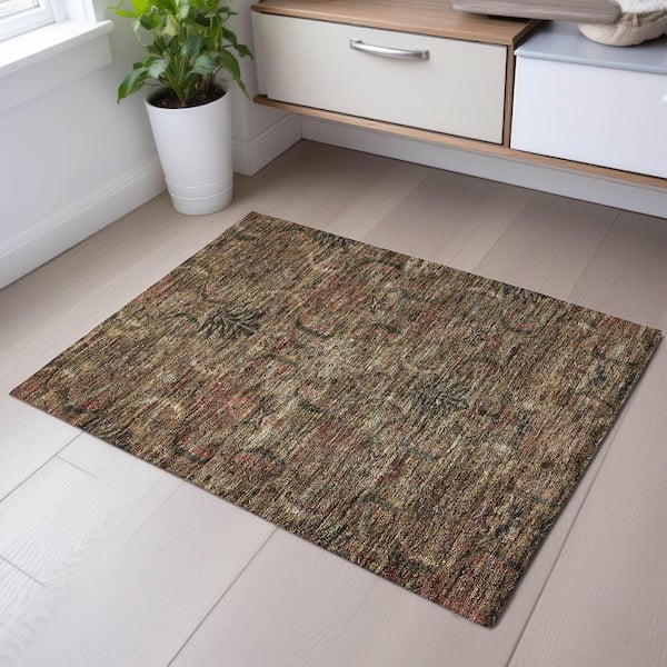 Mayfield Premium Machine Washable Abstract AMF1082 Brown 2 ft. x 3 ft. Area Rug