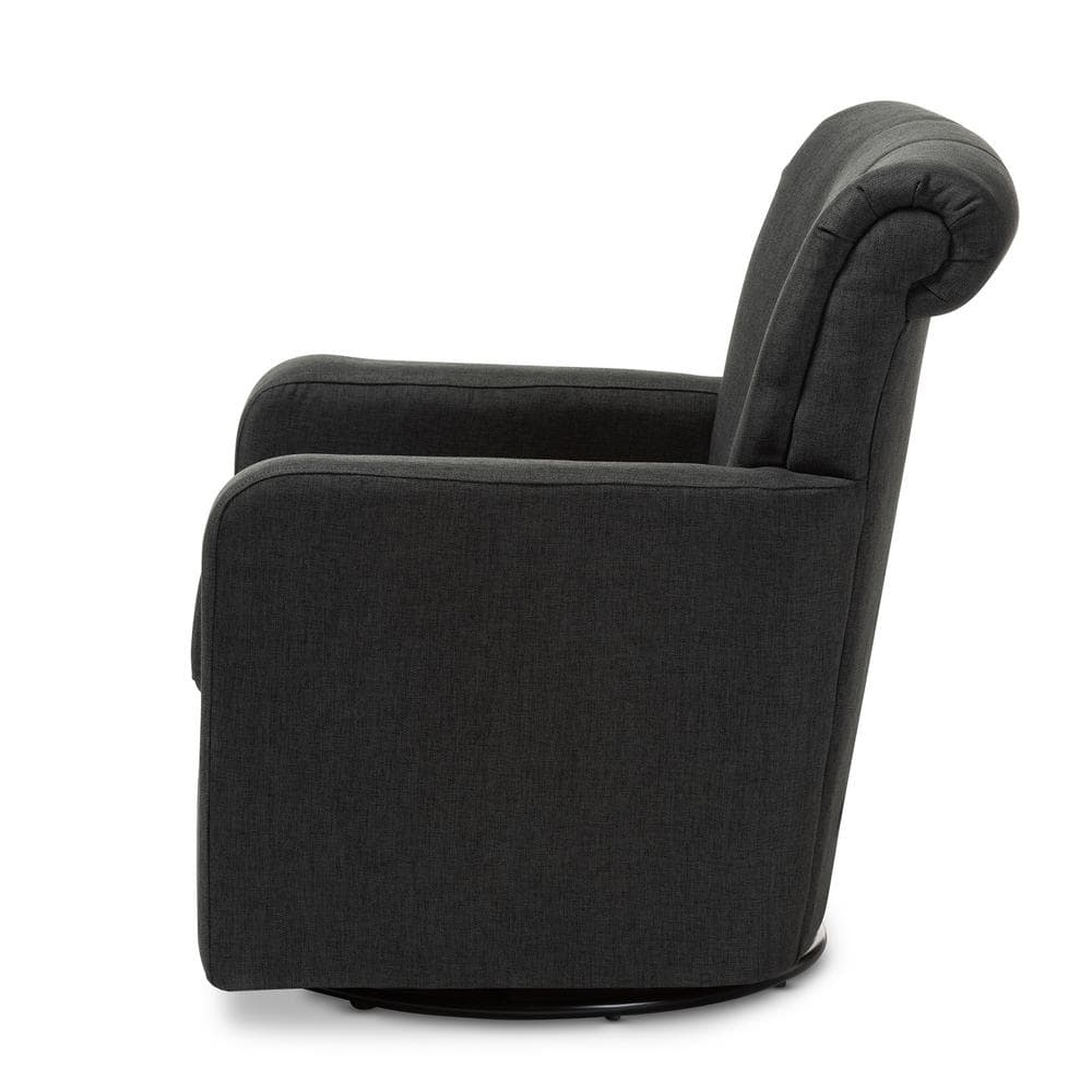 Rayner Elegant Gray Leather Swivel Accent Chair with Wood Base