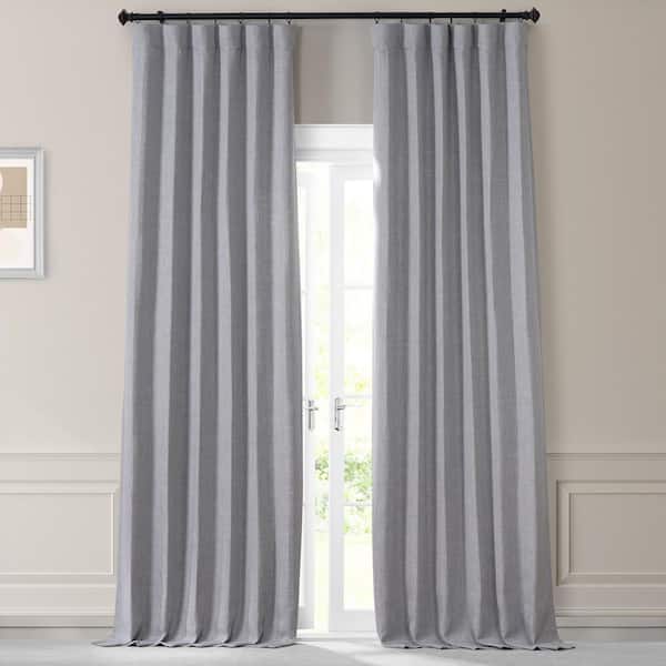 Exclusive Fabrics & Furnishings Chicago Grey Gray Monochromatic Faux Linen Room Darkening Curtain Pair - 50 in. W x 108 in. L (2 Panels)