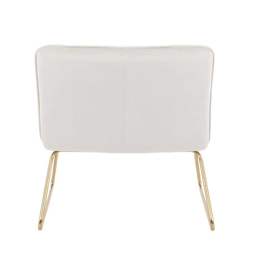 Cream Velvet Contemporary 26" Metal Sleigh Leg Armless Chair