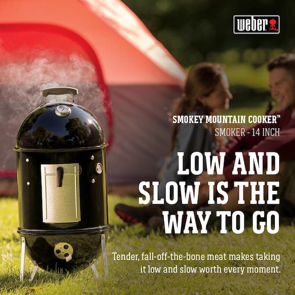 Weber 14 in. Smokey Mountain Cooker Smoker in Black with Cover and
