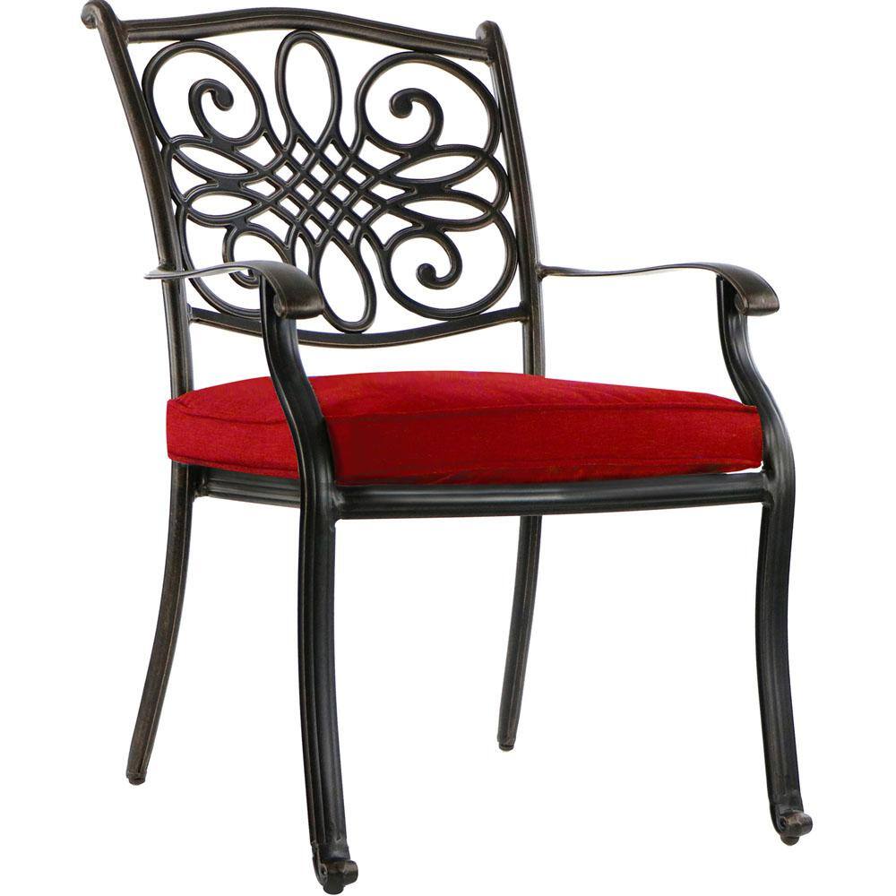 Hanover Bronze 7-Piece Outdoor Dining Set with Red Cushions