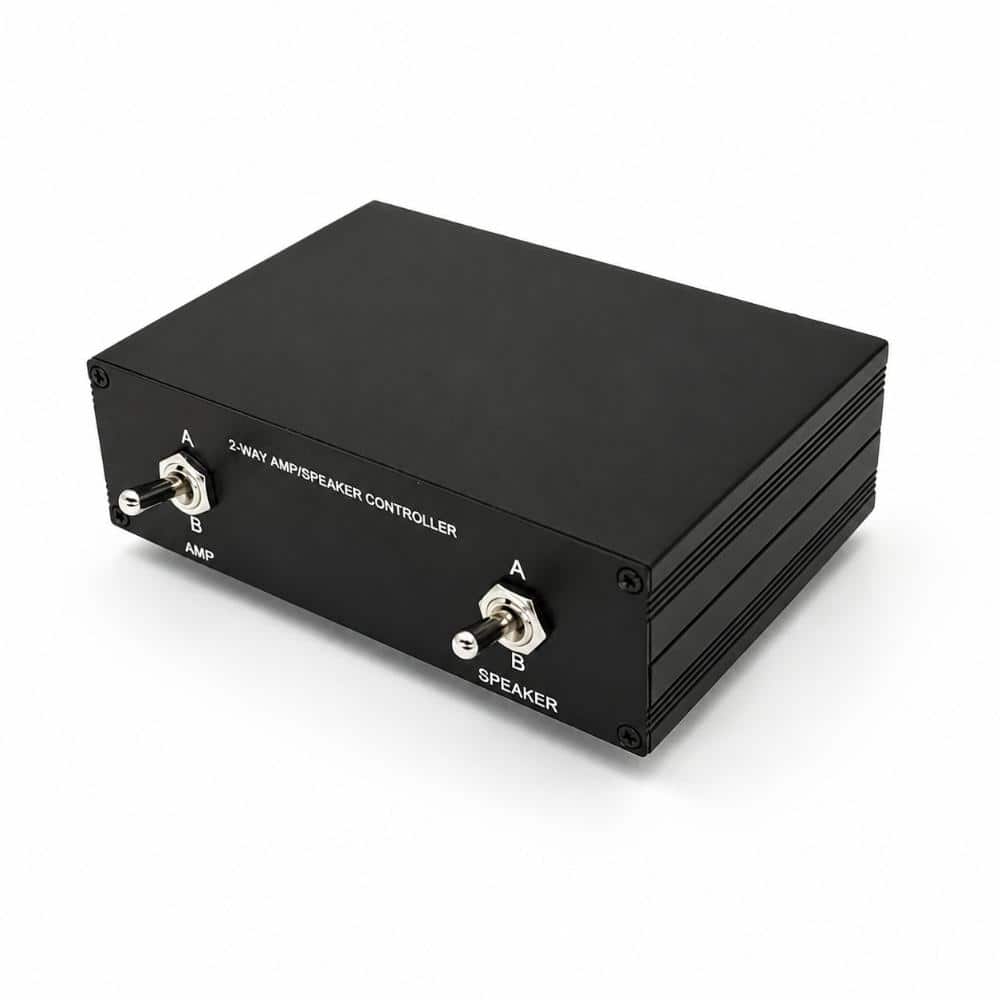 Two Way 2 Speaker Selector Box with Amplifier Switching Splitter Combiner Metal Housing 5.91 in Black
