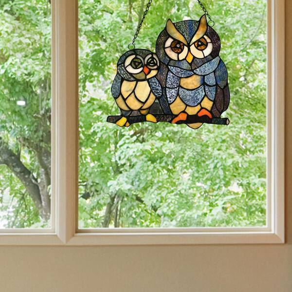 River of Goods Multi-Colored Stained Glass Friendly Owls Window Panel