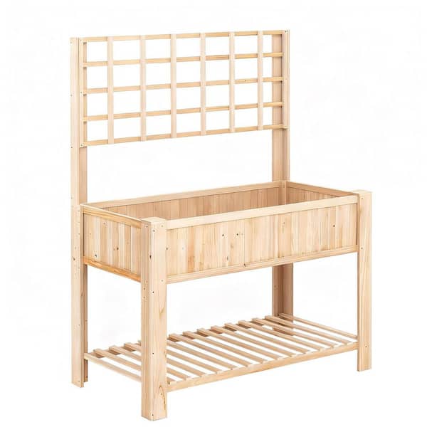 Natural Fir Wood Raised Garden Bed with Trellis (45 in. L x 20.5 in. W x 59 in. H), 3-IN-1 Versatile Design