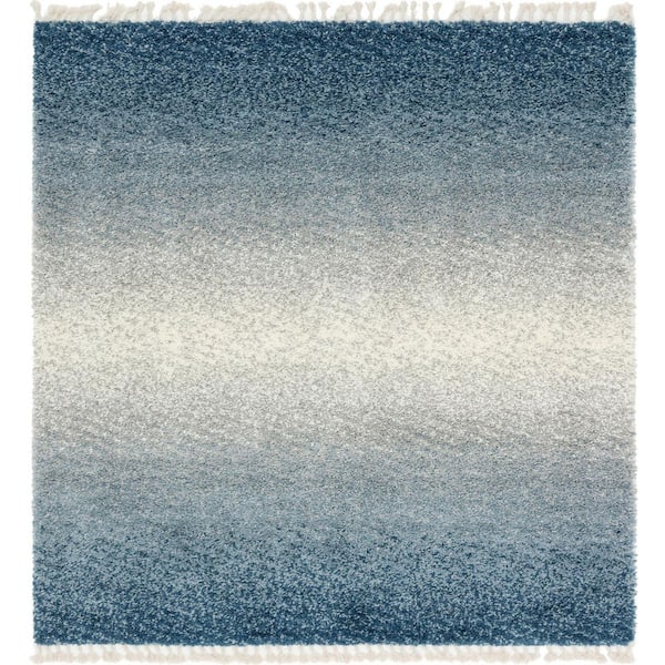 Unique Loom Hygge Shag Gradient Blue 8 ft. x 8 ft. Square Rug