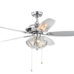 Makore 52 in. Indoor Chrome Finish Pull Chain Ceiling Fan with Light Kit