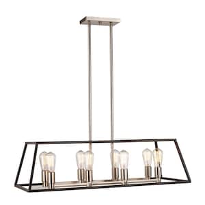 Adams 8-Light Black and Brushed Nickel Kitchen Island Pendant Light Fixture with Caged Linear Metal Shade