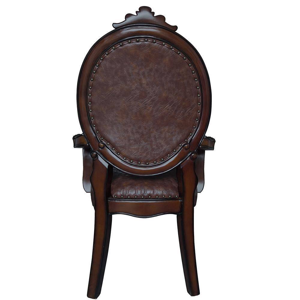 Elegant Faux Leather 25" Brown Wood Upholstered Arm Chair