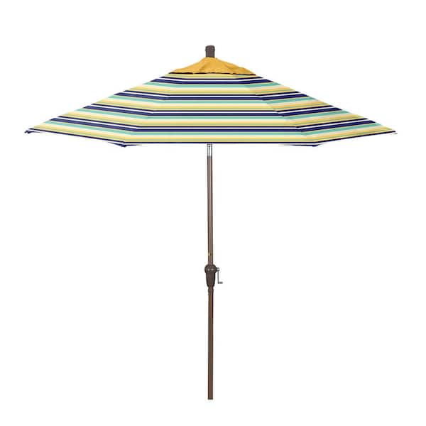 California Umbrella 9 ft. Champagne Aluminum Market Patio Umbrella with Crank Lift and Autotilt in Captiva Admiral Pacifica Premium