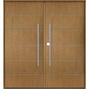 TETON Modern Faux Pivot 72 in. x 80 in. Right-Active/Inswing Bourbon Stain Double Fiberglass Prehung Front Door