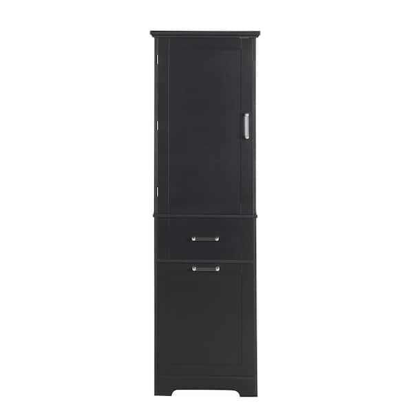 Unbranded 20 in. W x 13 in. D x 68.1 in. H Black Linen Cabinet Bathroom Storage Cabinet with Adjustable Shelf and 2 Drawers