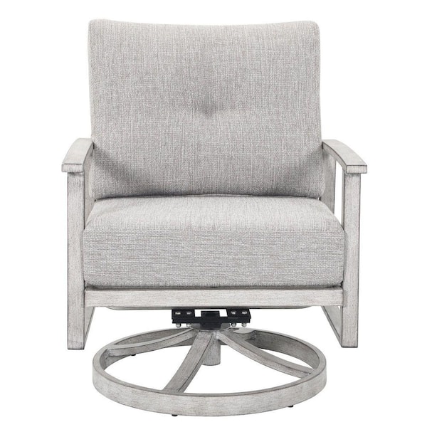 2 Pieces Aluminum Outdoor Rocking Chair, Patio Swivel Lounge Chair with Light Gray Cushion for Backyard Deck Garden