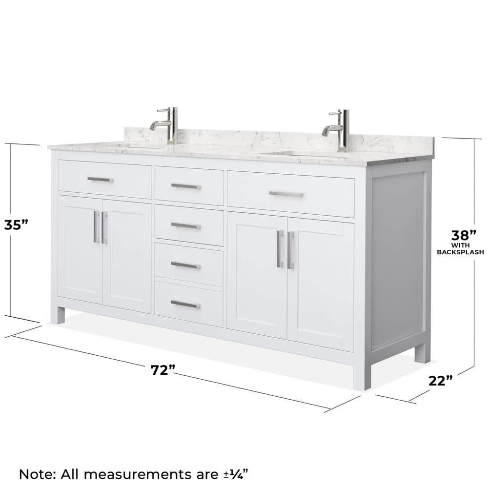 Beckett 72" White Double Bathroom Vanity with Carrara Marble Top