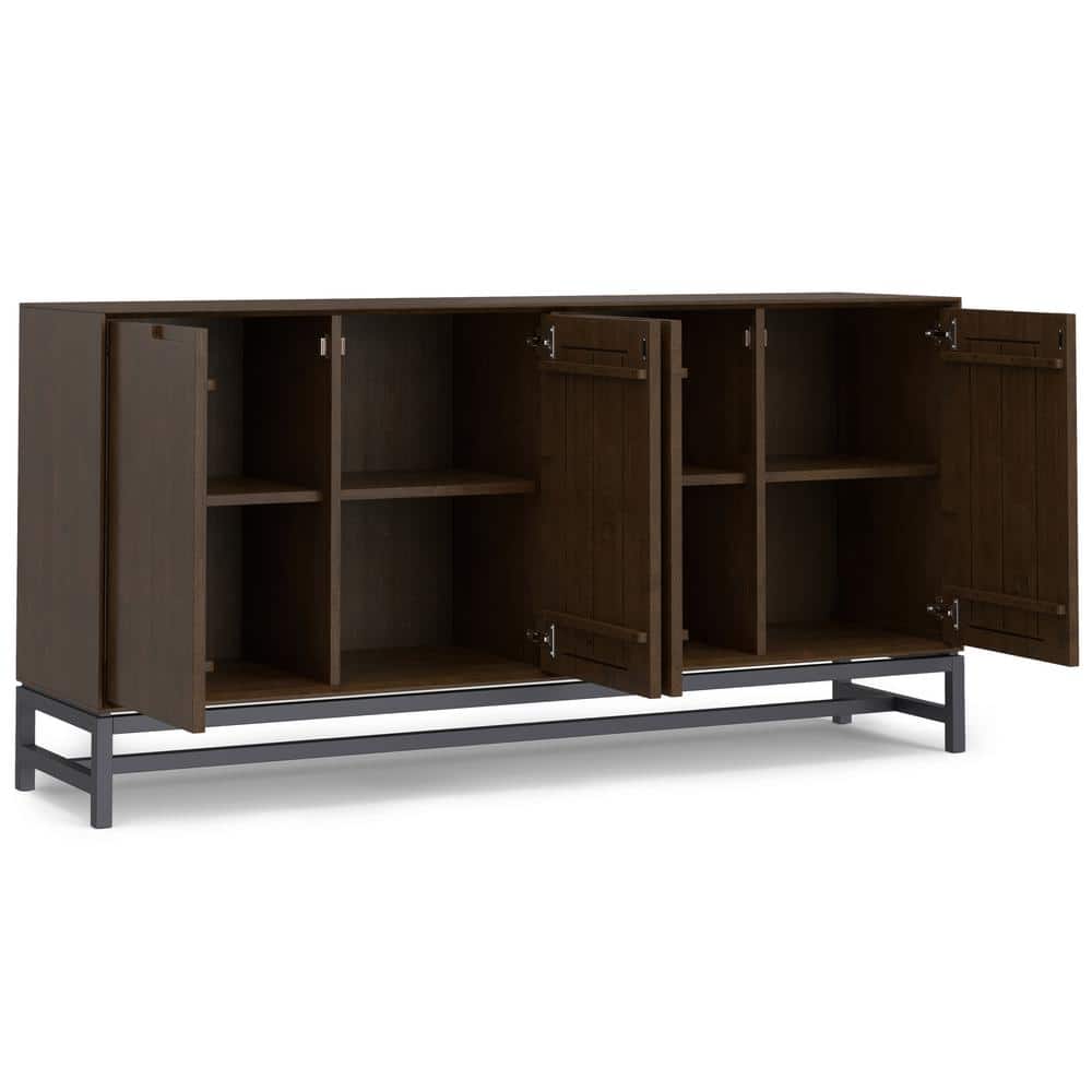 Walnut Brown Solid Hardwood and Metal 4-Door Sideboard Buffet