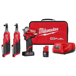 M12 FUEL 12V Lithium-Ion Brushless Cordless Stubby 3/8 in. Impact Wrench Kit with 3/8 & 1/4 in High Speed Ratchets