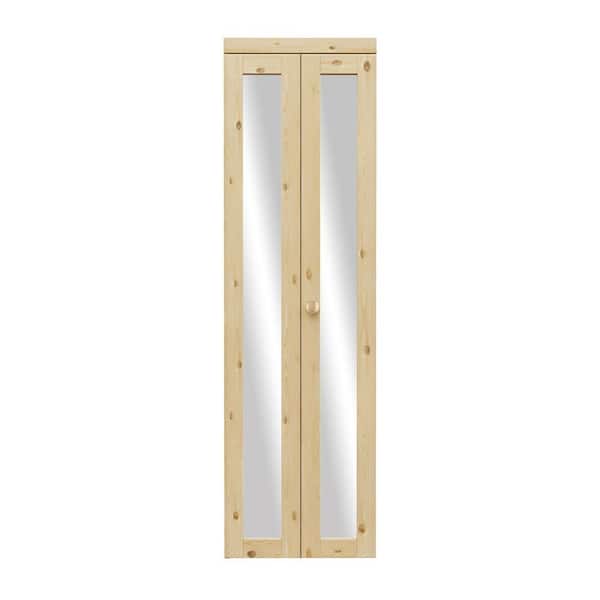 24 in. x 80 in. 1-Lite Solid Core Unfinished Pine Wood Mirrored Glass Interior Closet Bi-Fold Door with Hardware