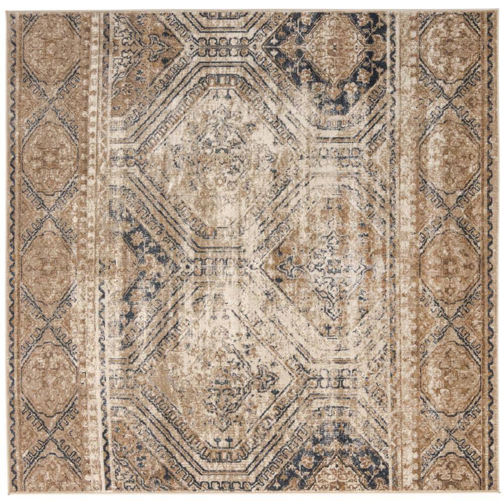 Eliza 7' Square Blue Beige Stain-Resistant Indoor Rug