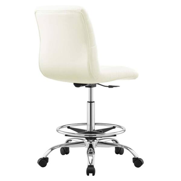 Ripple Armless Faux Leather Adjustable Height Drafting Chair in Silver White