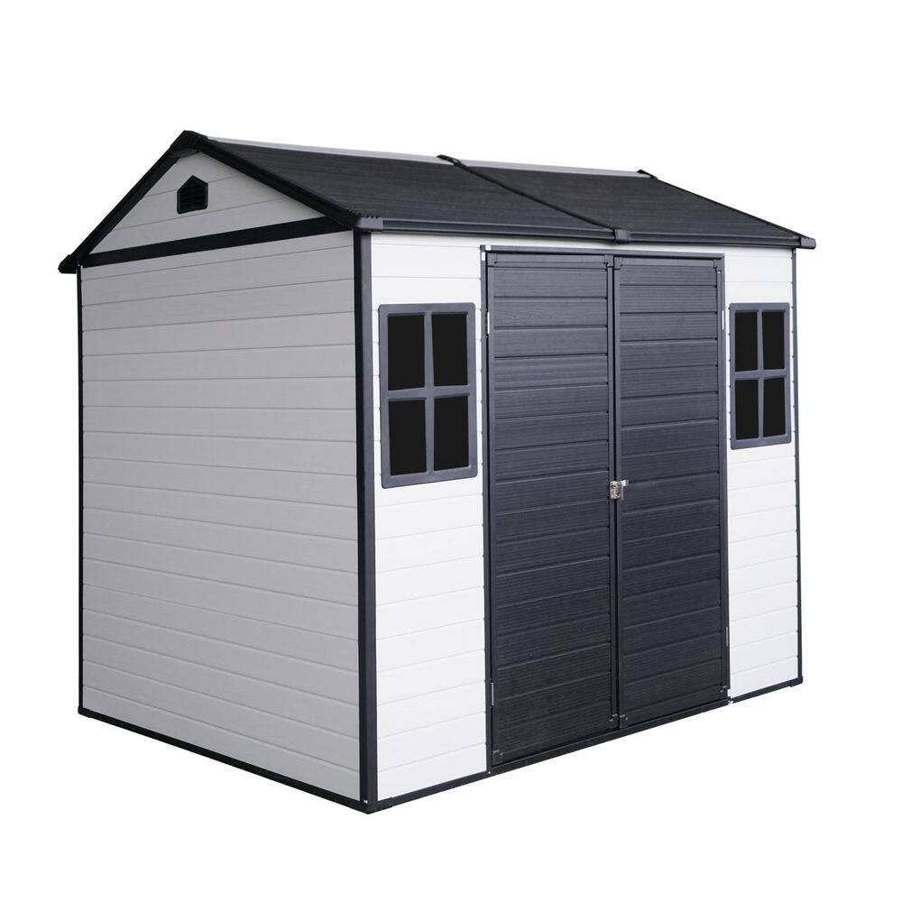 Outdoor 8 ft. W x 6 ft. D Resin Storage Shed with Floor, 2-Windows and Lock