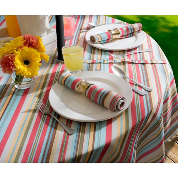 Eforcurtain Classic Stripes Round Zippered Outdoor Tablecloth with Umbrella Hole 60 Inch Round Water Proof Fabric Patio Table Cover for Picnic Black and White