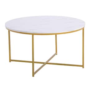 35.4 in. White 19.1 in. Round MDF Top Coffee Table