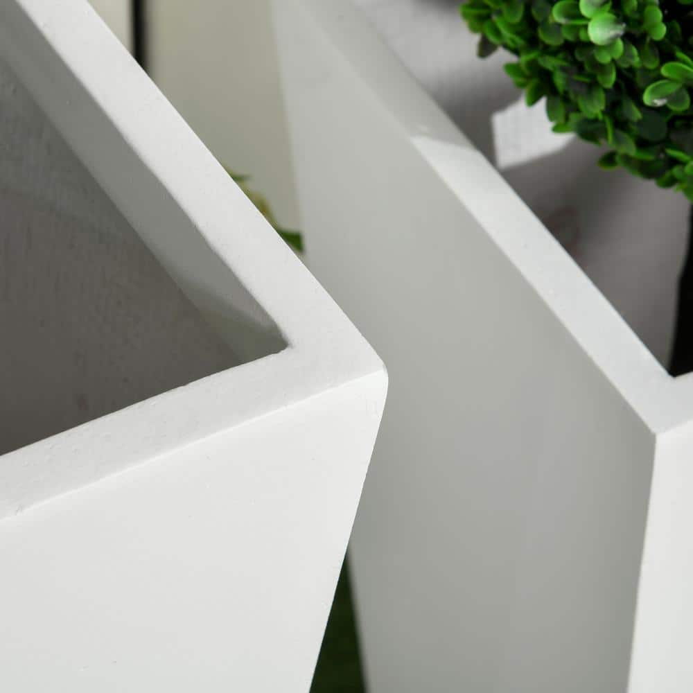 White MgO Tall Outdoor Planters with Drainage Holes, Set of 2
