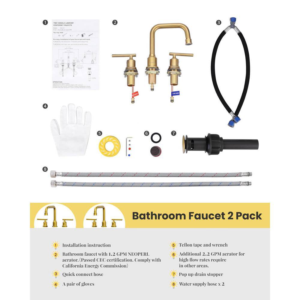 Brushed Gold Stainless Steel Double Handle Widespread Faucet Set