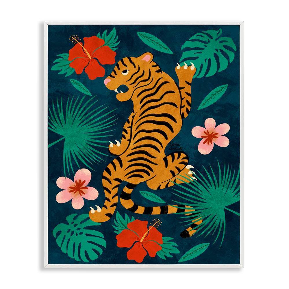 Climbing Tiger Tropics by Carrie Cantwell White Framed Animal Giclee Art Print 14 in. x 11 in. price history on PriceWatchPro