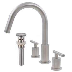 WALTZ 8 in. Widespread 2-Handle Lavatory Bathroom Faucet with Overflow Drain in Brushed Nickel