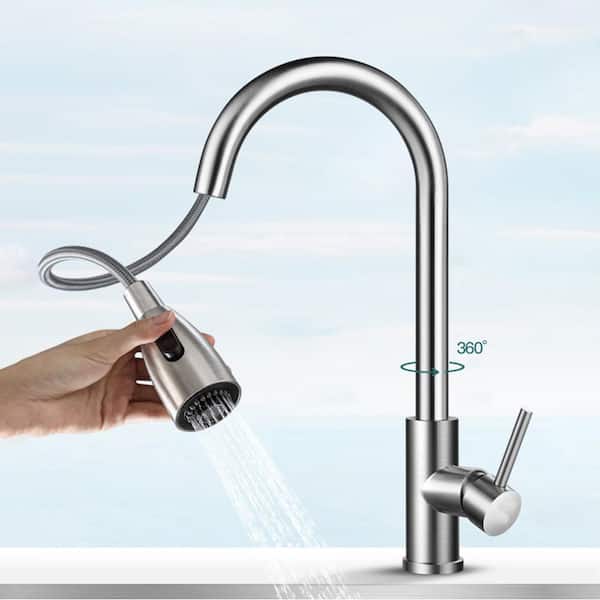 360° Spout Swivel 15.67 in. Stainless Steel Single-Handle Pull Down Sprayer Kitchen Faucet in Chrome
