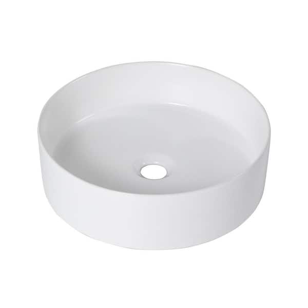 15.75 in. Vessel Round Ceramic Bathroom Art Sink in Gloss White