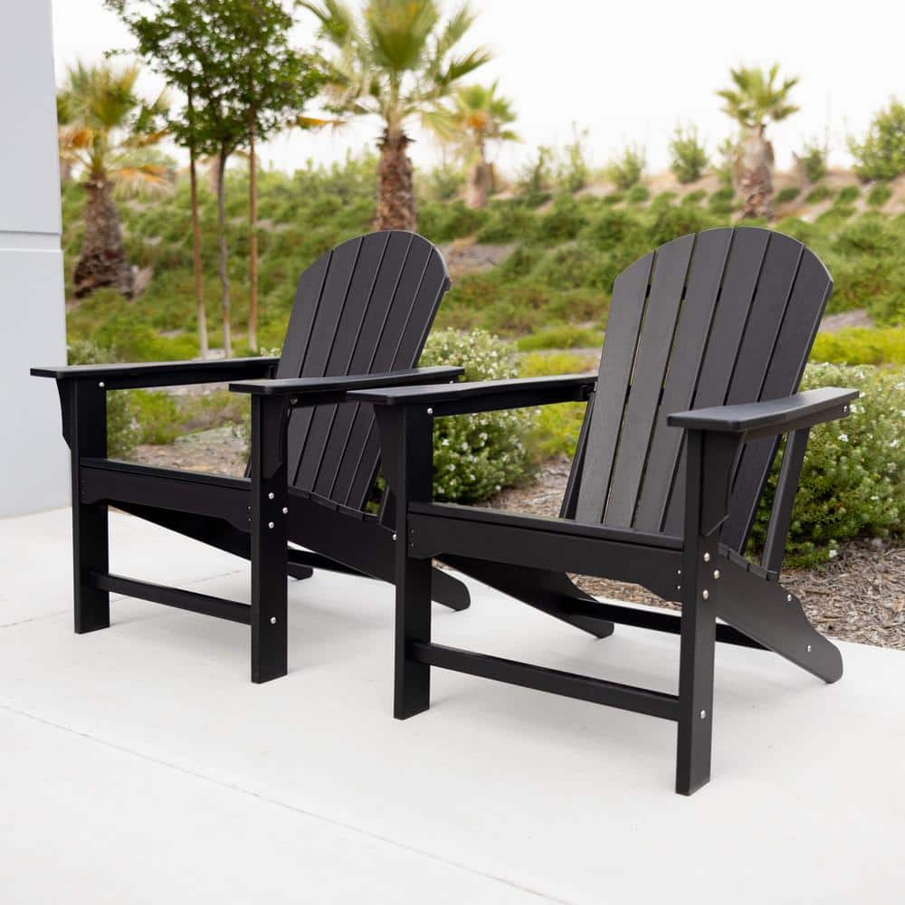 LuXeo Hampton Black Patio Plastic Adirondack Chair 2 Pack LUX 1518   Luxeo Plastic Adirondack Chairs Lux 1518 Blk2 64 1000 