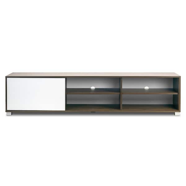 Glamour Home Anne 71 in. Walnut and White Composite TV Stand Fits TVs Up to 99 in. with Storage Doors